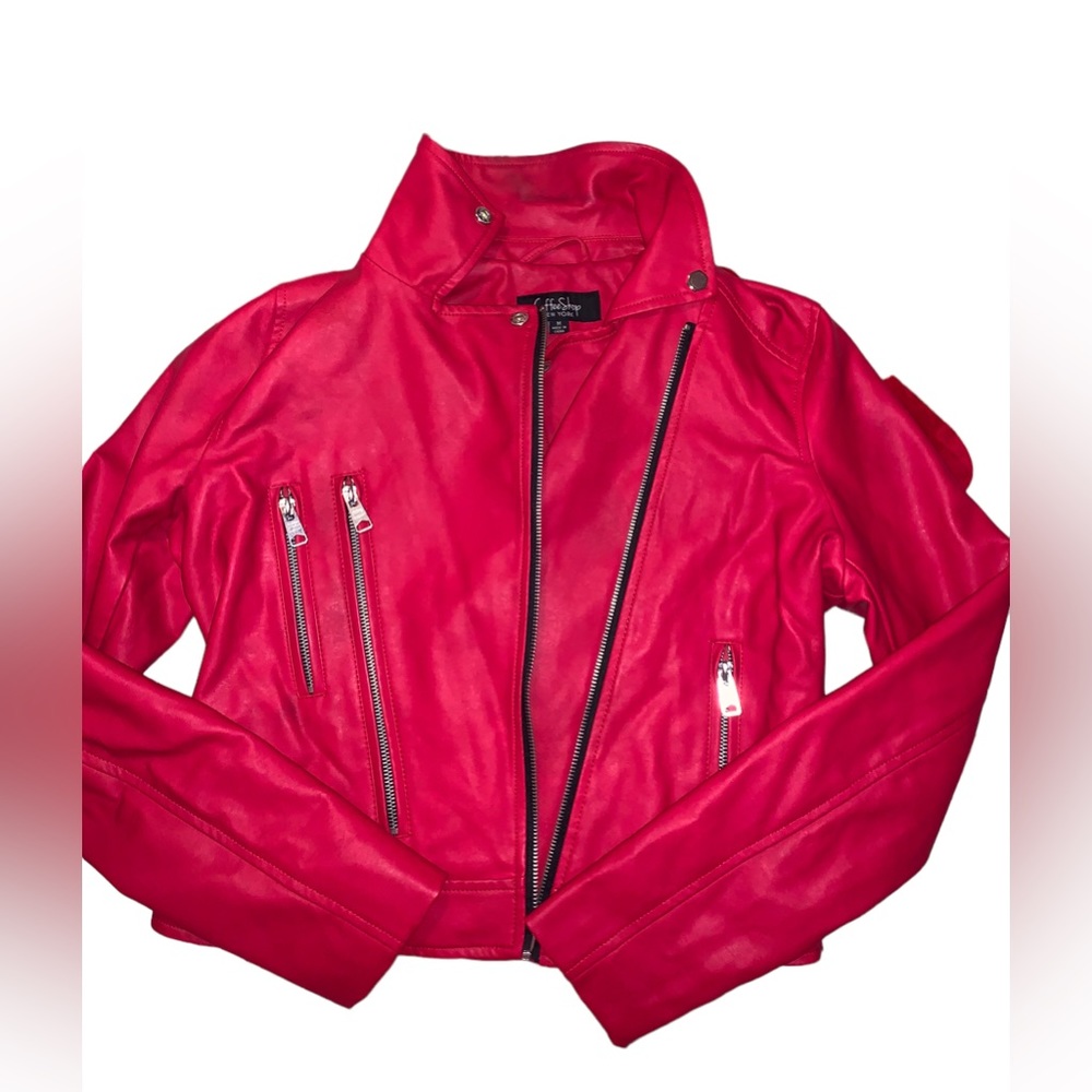 PRICE DROP! Red Faux Leather Crop Jacket Medium